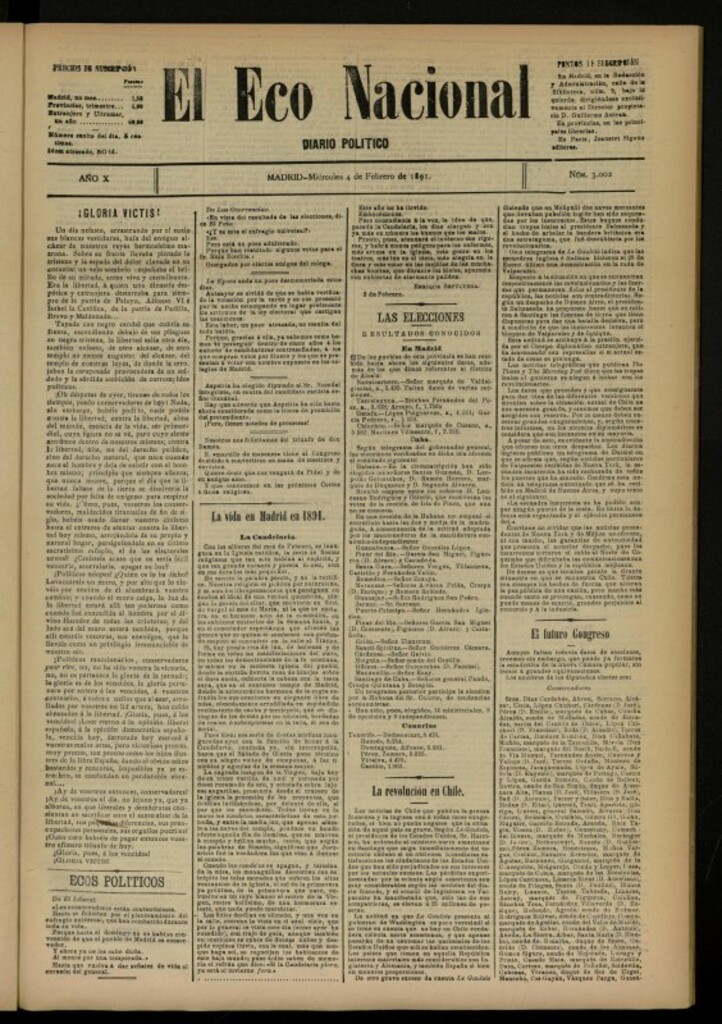 Miniatura de El Eco Nacional de 4 de febrero de 1891, nº 3002