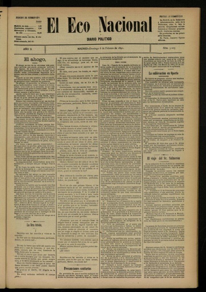 Miniatura de El Eco Nacional de 8 de febrero de 1891, nº 3005