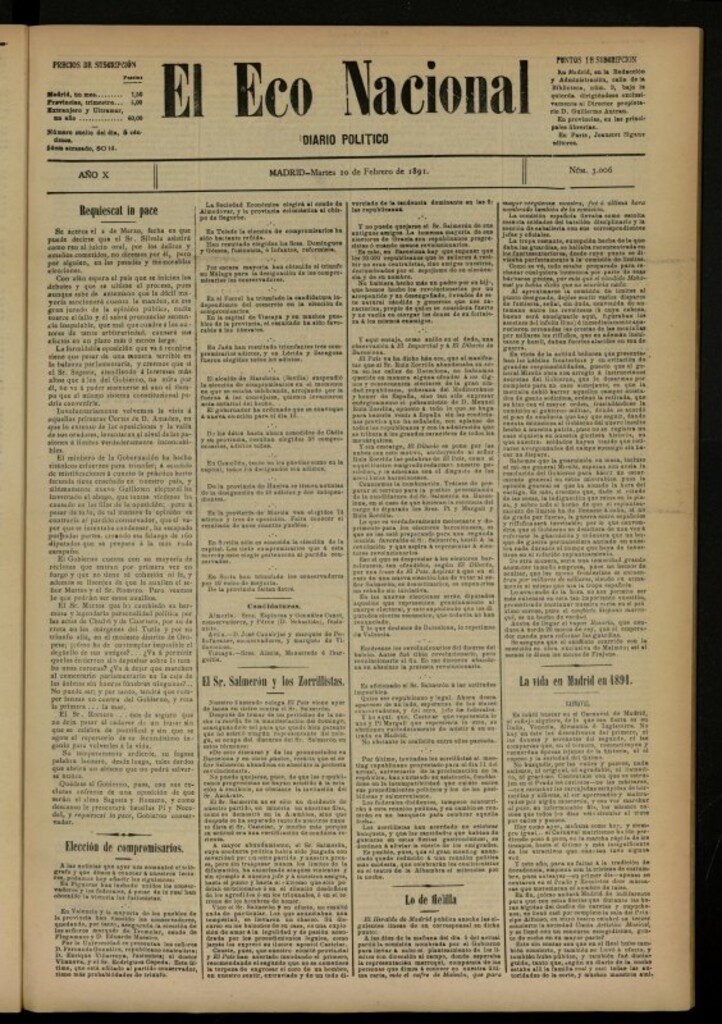 Miniatura de El Eco Nacional de 10 de febrero de 1891, nº 3006