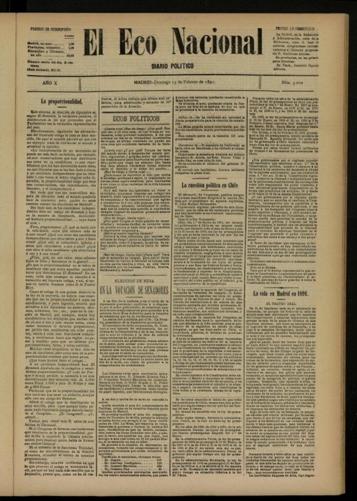 Miniatura de El Eco Nacional de 15 de febrero de 1891, nº 3010