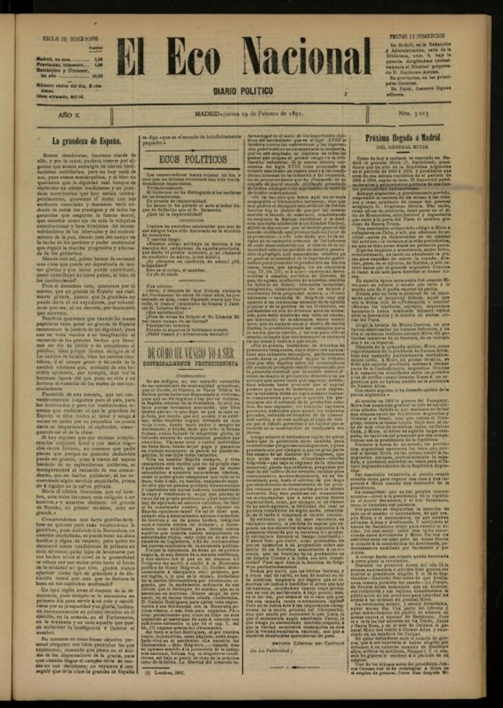 Miniatura de El Eco Nacional de 19 de febrero de 1891, nº 3013