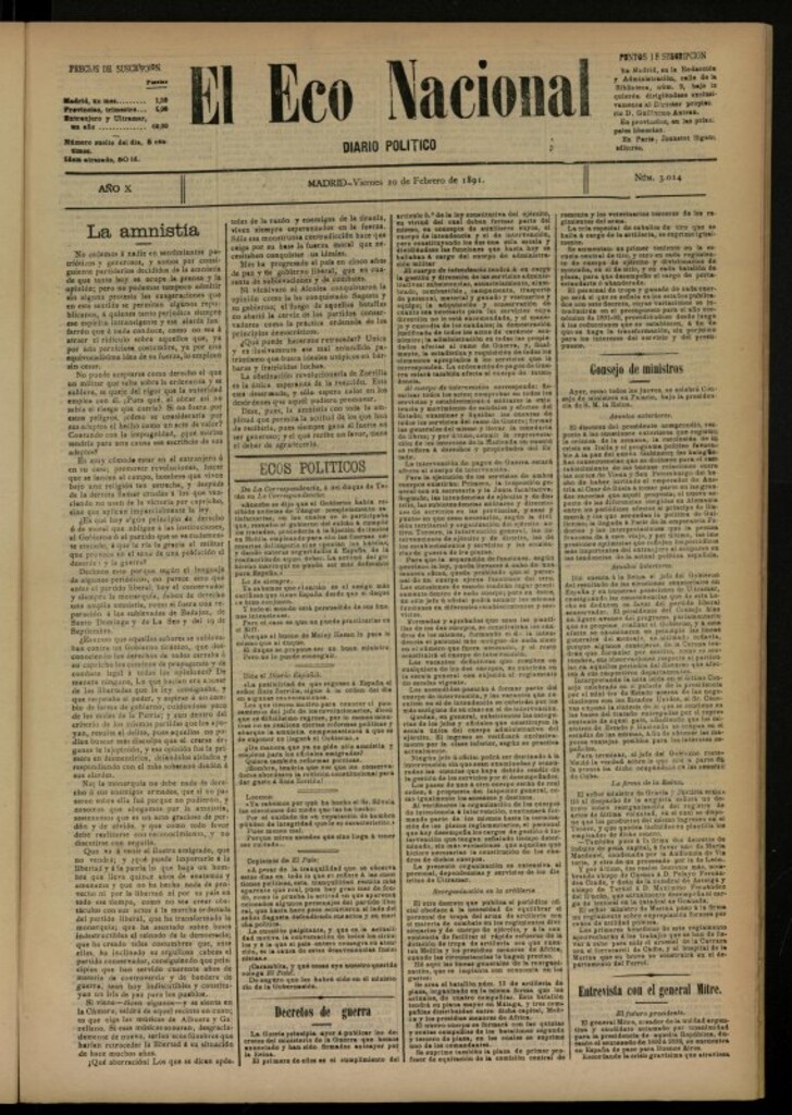 Miniatura de El Eco Nacional de 20 de febrero de 1891, nº 3014