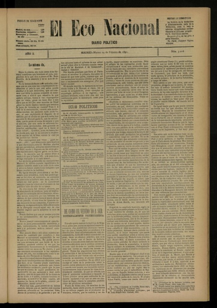 Miniatura de El Eco Nacional de 24 de febrero de 1891, nº 3016