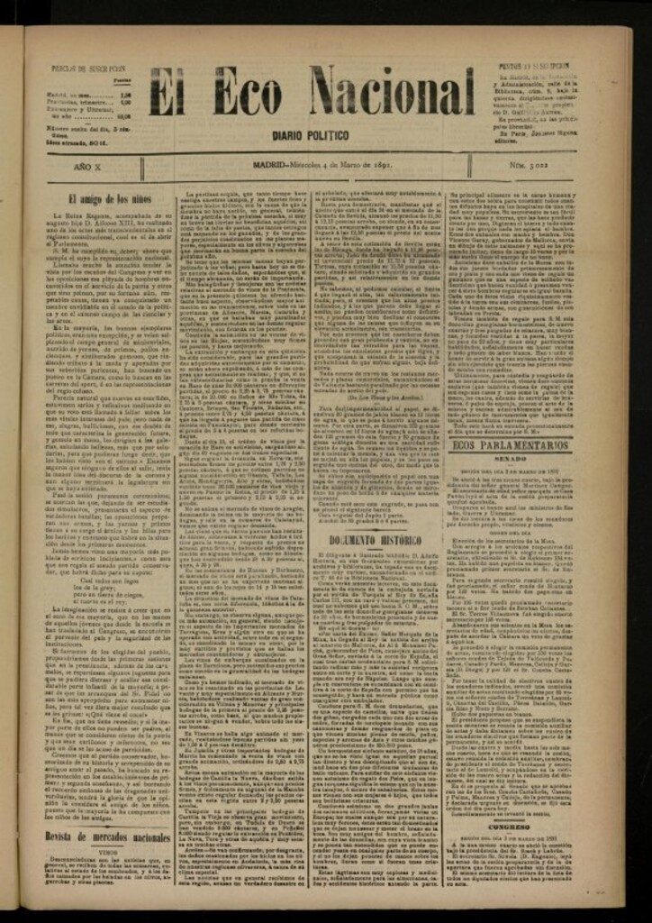 Miniatura de El Eco Nacional de 4 de marzo de 1891, nº 3022