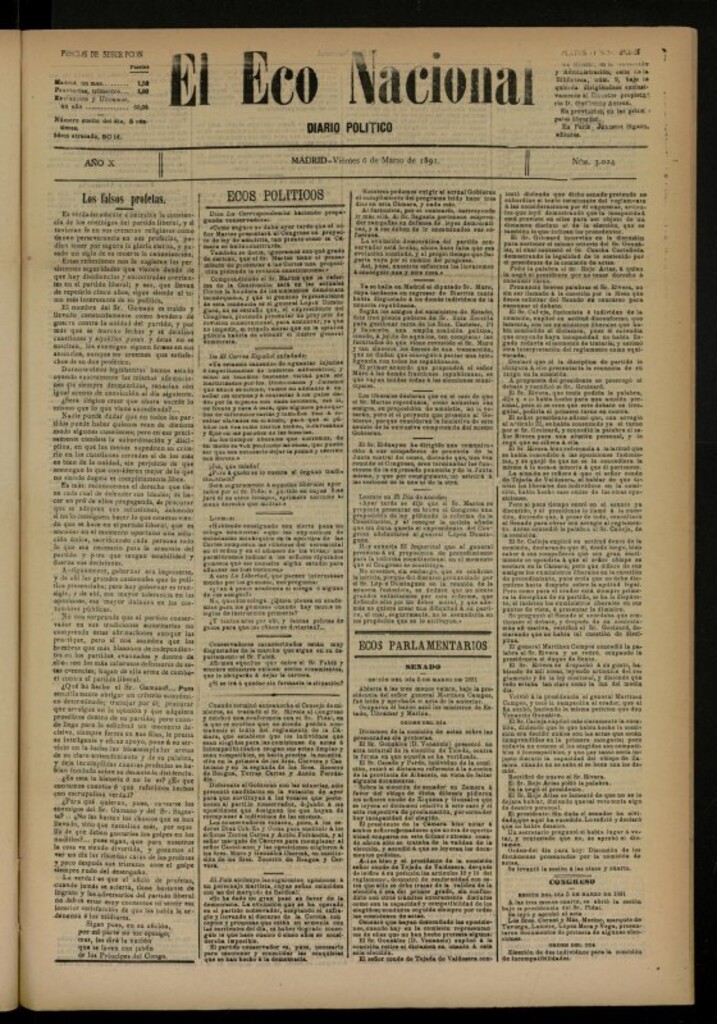 Miniatura de El Eco Nacional de 6 de marzo de 1891, nº 3024