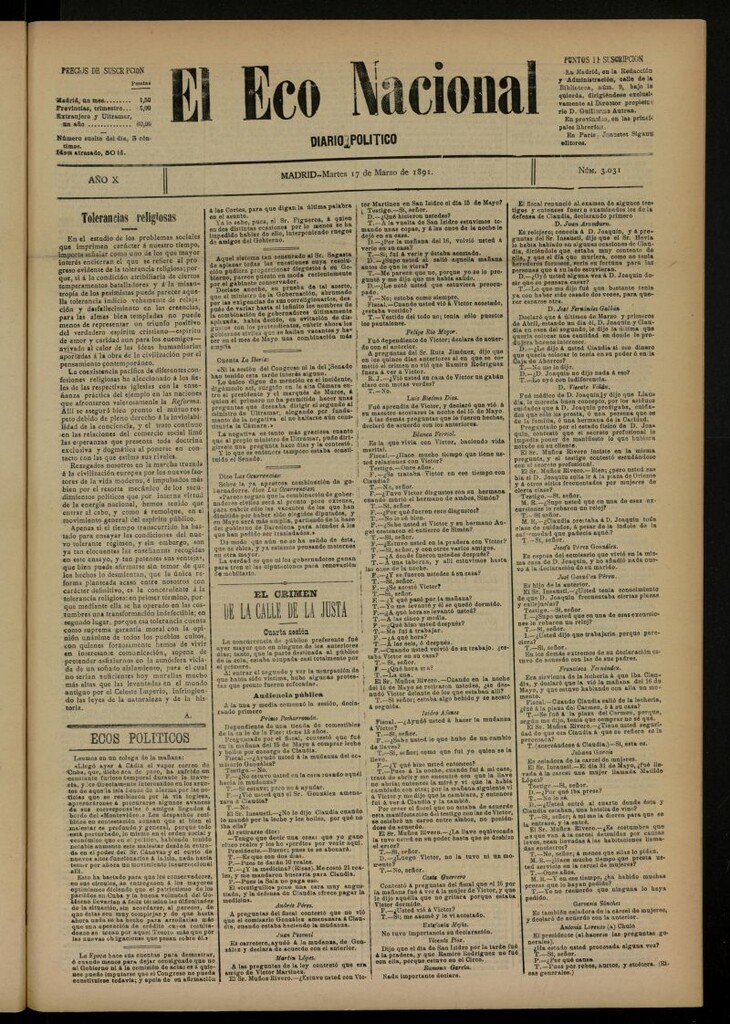 Miniatura de El Eco Nacional de 17 de marzo de 1891, nº 3031