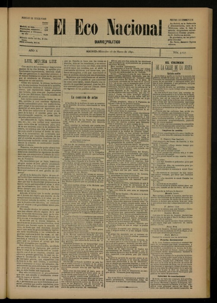 Miniatura de El Eco Nacional de 18 de marzo de 1891, nº 3032