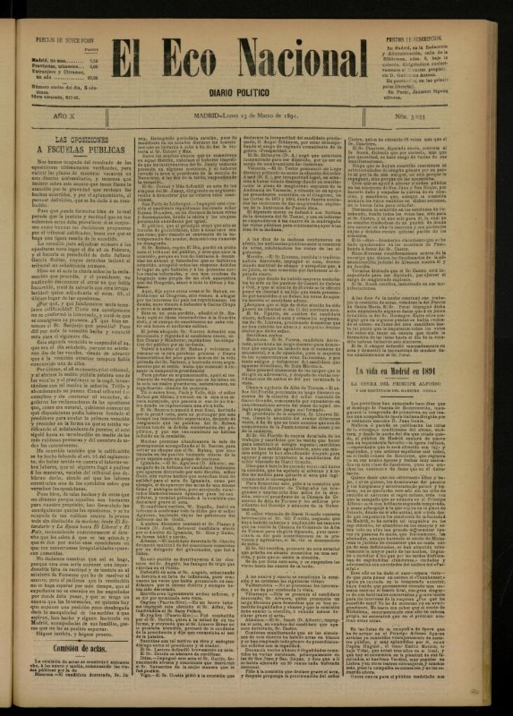 Miniatura de El Eco Nacional de 23 de marzo de 1891, nº 3035