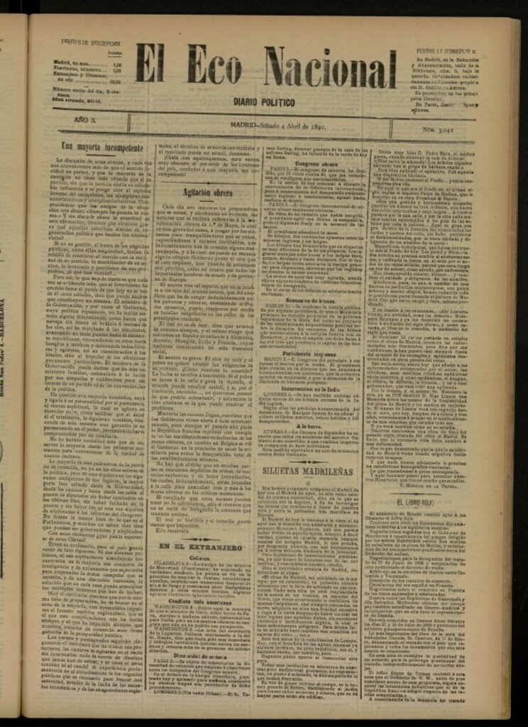 Miniatura de El Eco Nacional de 4 de abril de 1891, nº 3042