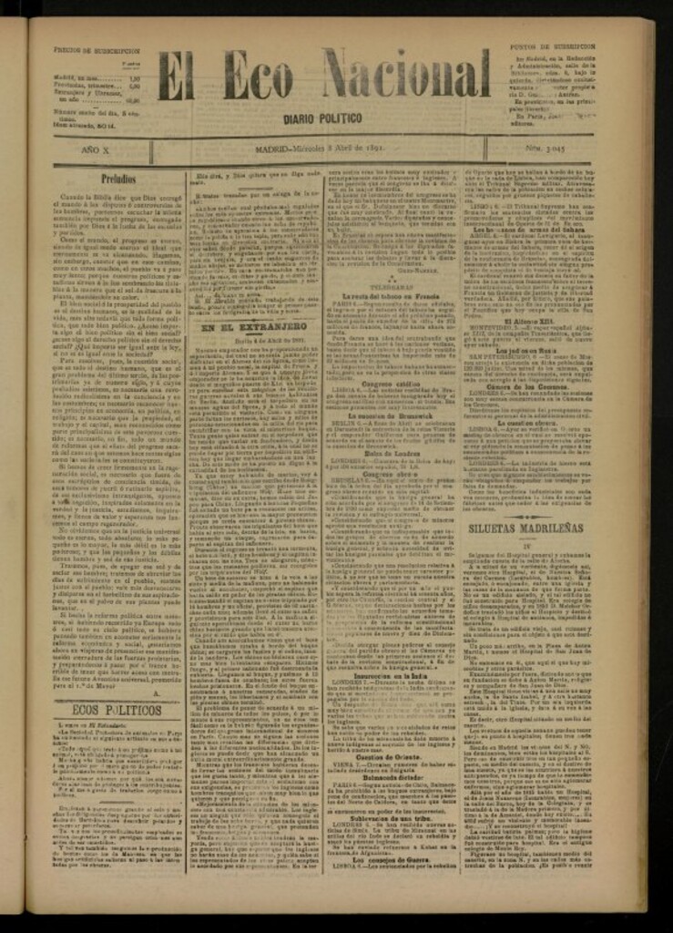 Miniatura de El Eco Nacional de 8 de abril de 1891, nº 3045