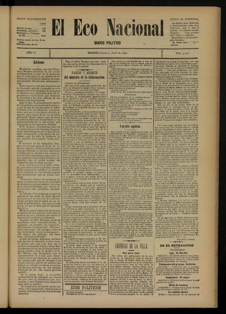 Miniatura de El Eco Nacional de 9 de abril de 1891, nº 3046