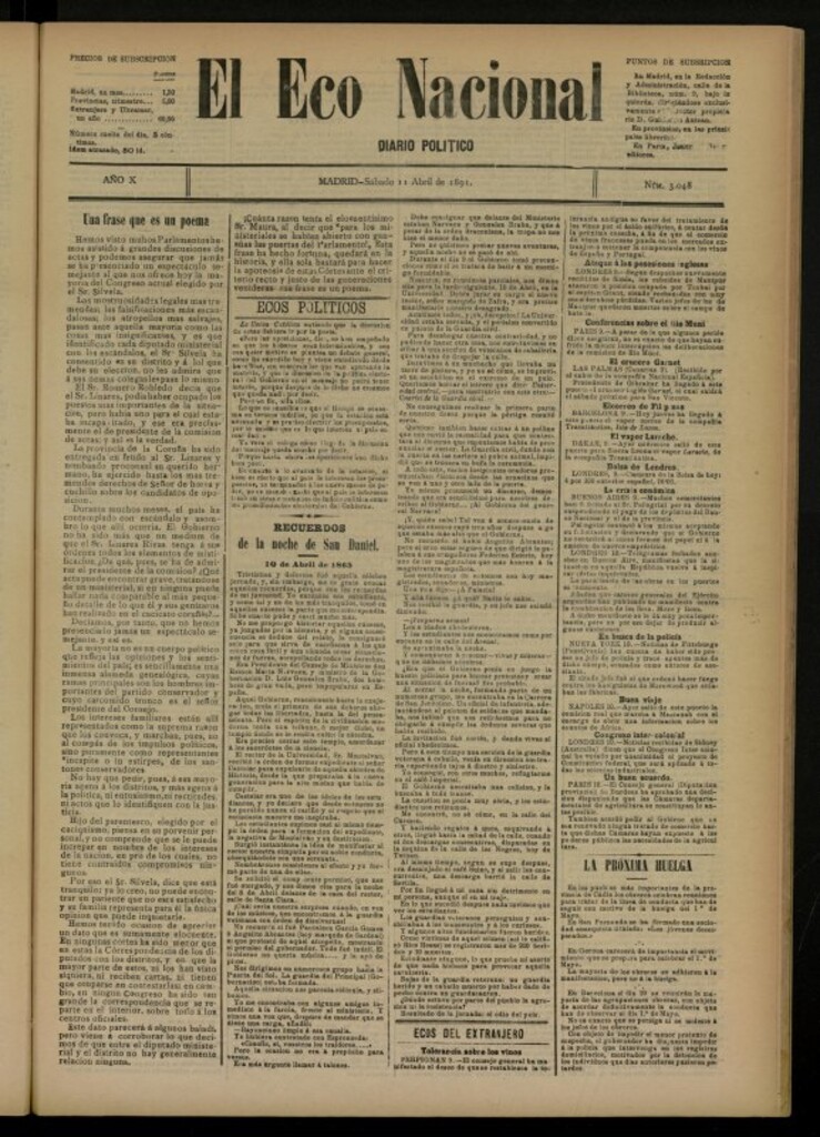 Miniatura de El Eco Nacional de 11 de abril de 1891, nº 3048