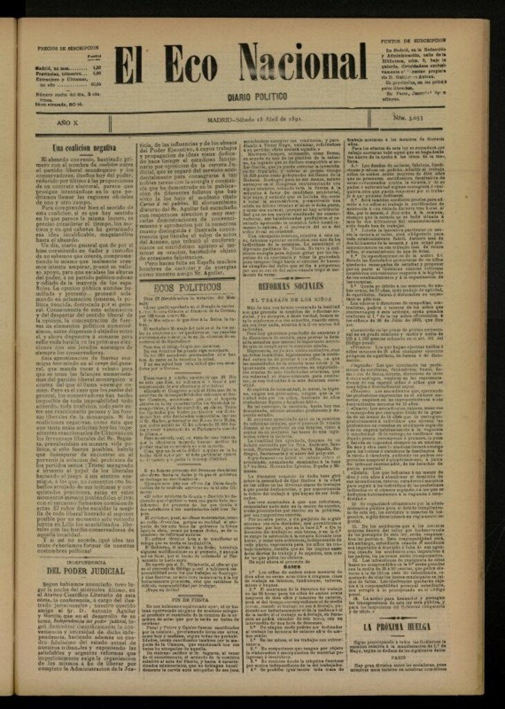 Miniatura de El Eco Nacional de 18 de abril de 1891, nº 3053