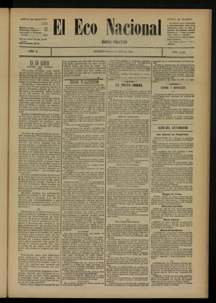 Miniatura de El Eco Nacional de 21 de abril de 1891, nº 3055