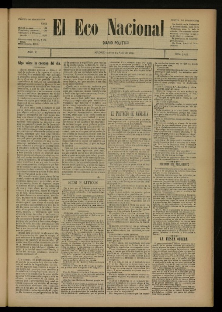 Miniatura de El Eco Nacional de 23 de abril de 1891, nº 3057