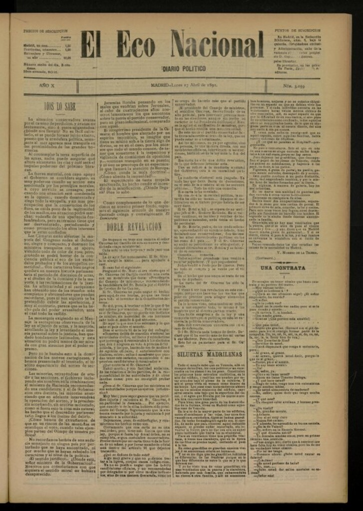Miniatura de El Eco Nacional de 27 de abril de 1891, nº 3059