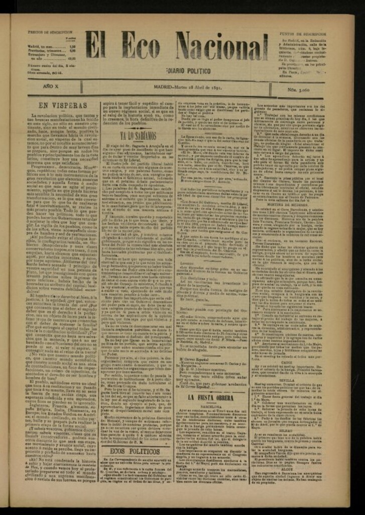 Miniatura de El Eco Nacional de 28 de abril de 1891, nº 3060