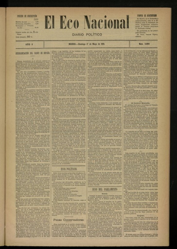 Miniatura de El Eco Nacional de 17 de mayo de 1891, nº 3064