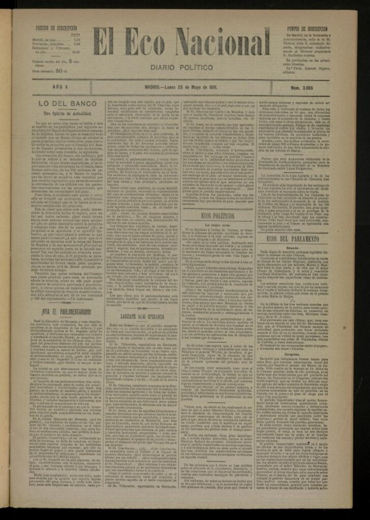 Miniatura de El Eco Nacional de 25 de mayo de 1891, nº 3065