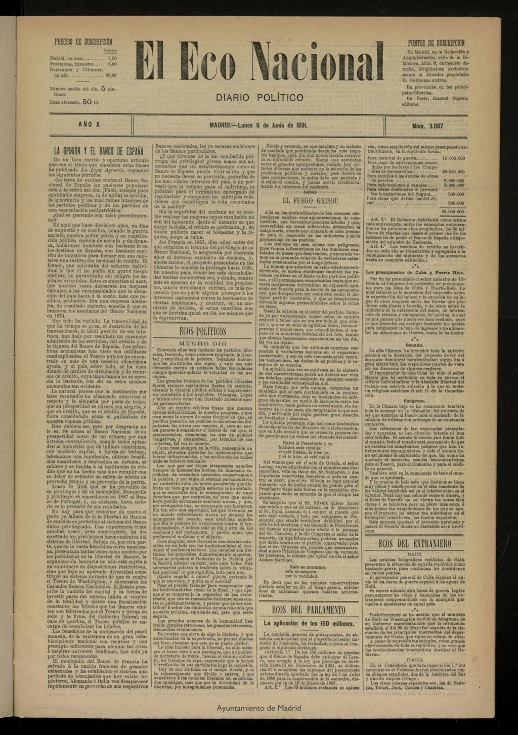 Miniatura de El Eco Nacional de 8 de junio de 1891, nº 3067