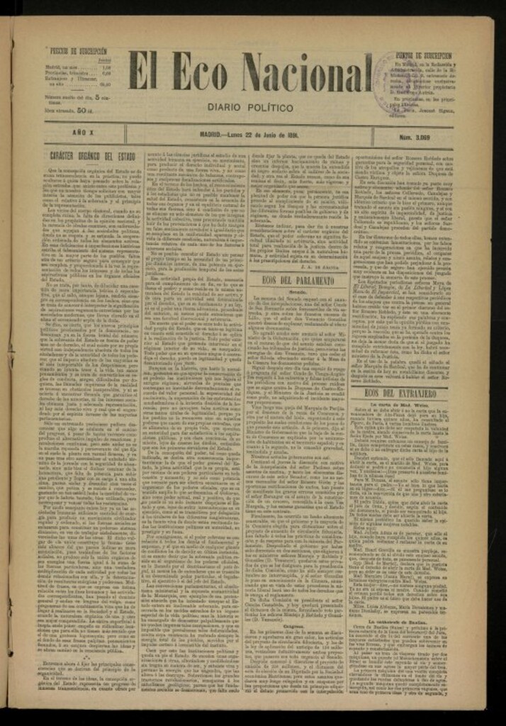 Miniatura de El Eco Nacional de 22 de junio de 1891, nº 3069