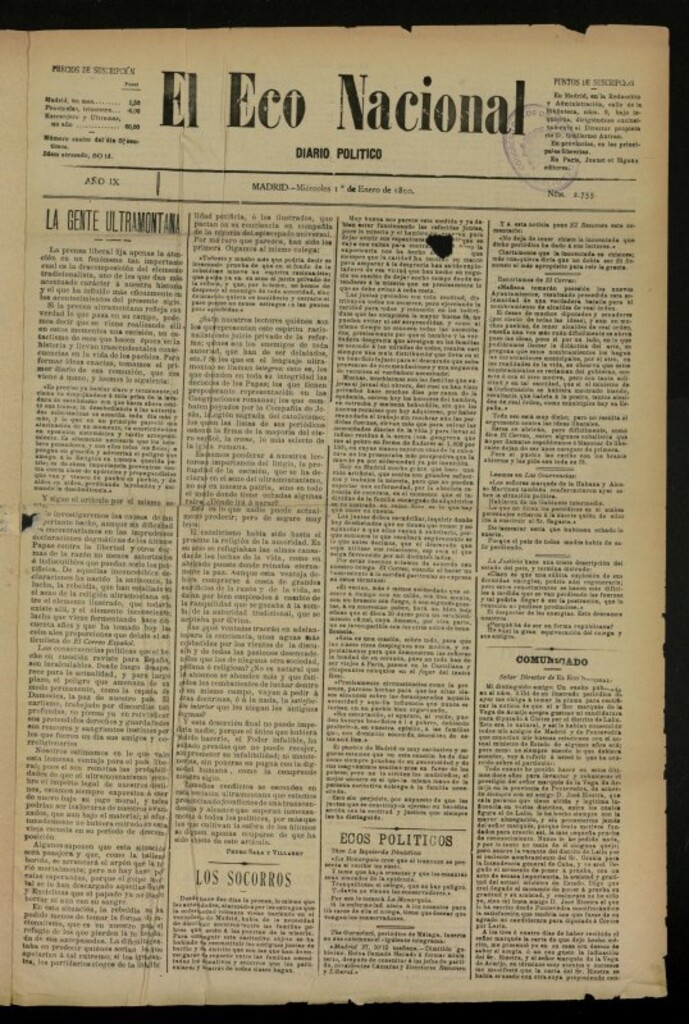 Miniatura de El Eco Nacional de 1 de enero de 1890, nº 2755