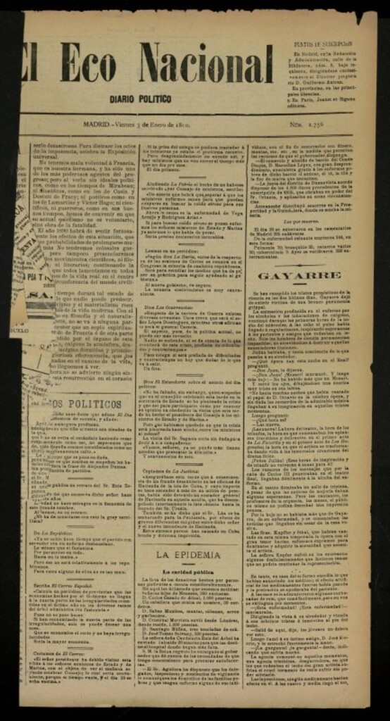 Miniatura de El Eco Nacional de 3 de enero de 1890, nº 2756