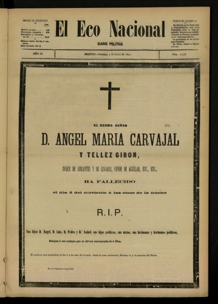 Miniatura de El Eco Nacional de 5 de enero de 1890, nº 2758