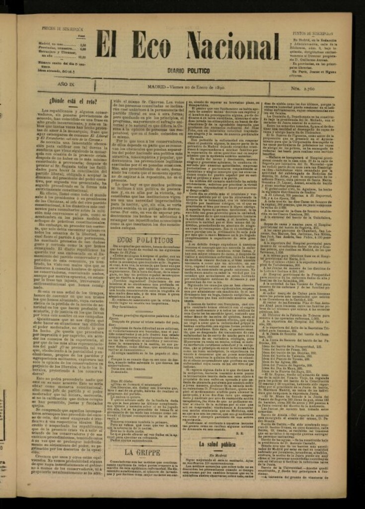 Miniatura de El Eco Nacional de 10 de enero de 1890, nº 2760