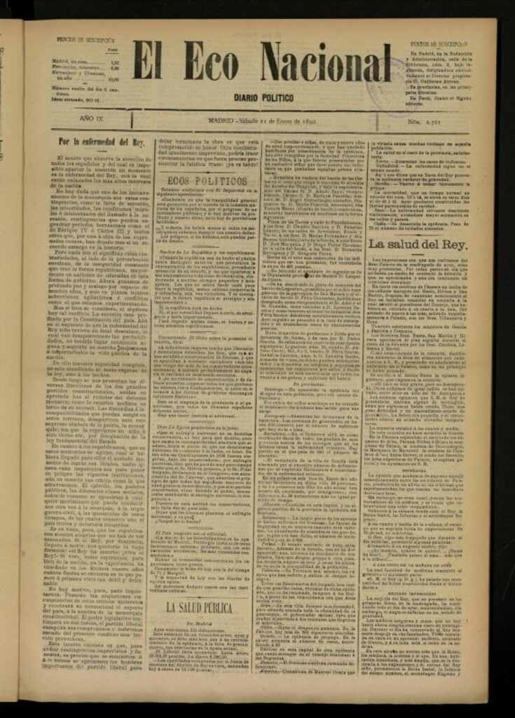 Miniatura de El Eco Nacional de 11 de enero de 1890, nº 2761