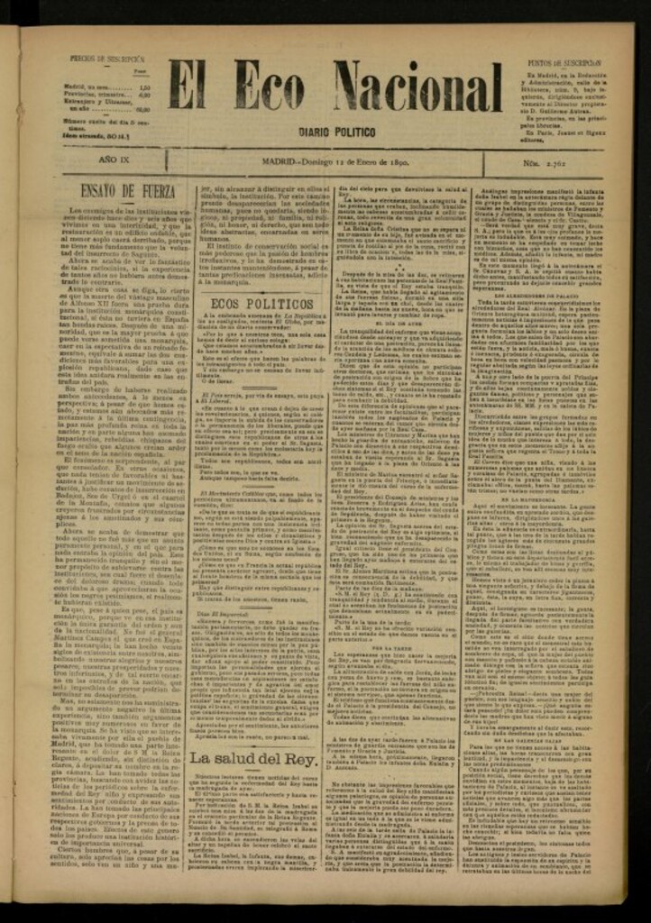 Miniatura de El Eco Nacional de 12 de enero de 1890, nº 2762