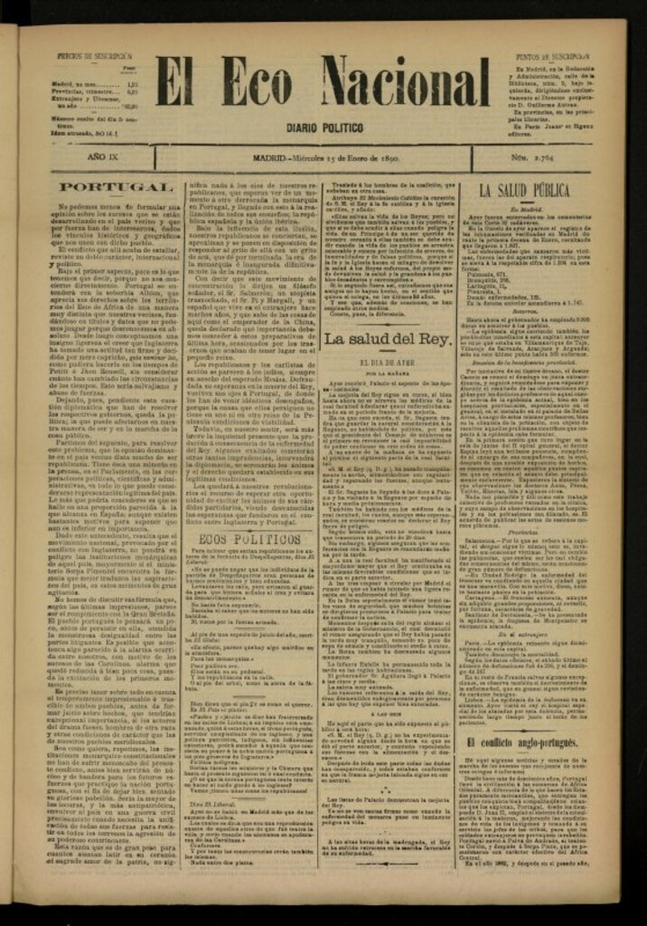 Miniatura de El Eco Nacional de 15 de enero de 1890, nº 2764