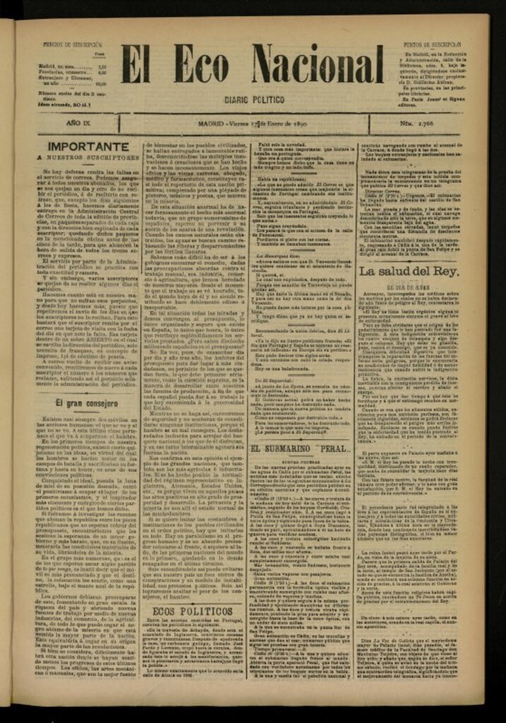 Miniatura de El Eco Nacional de 17 de enero de 1890, nº 2766