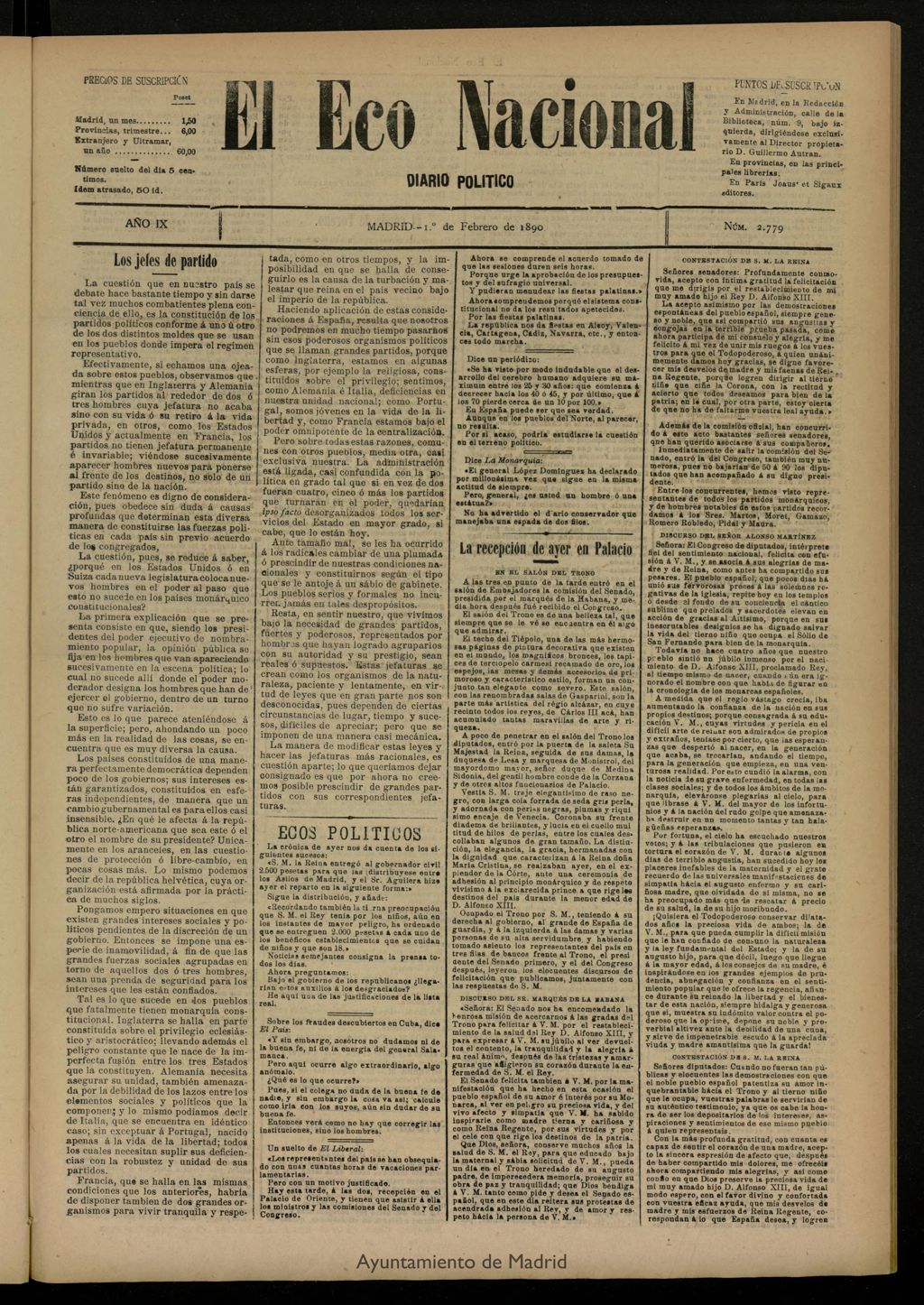 Miniatura de El Eco Nacional de 1 de febrero de 1890, nº 2779