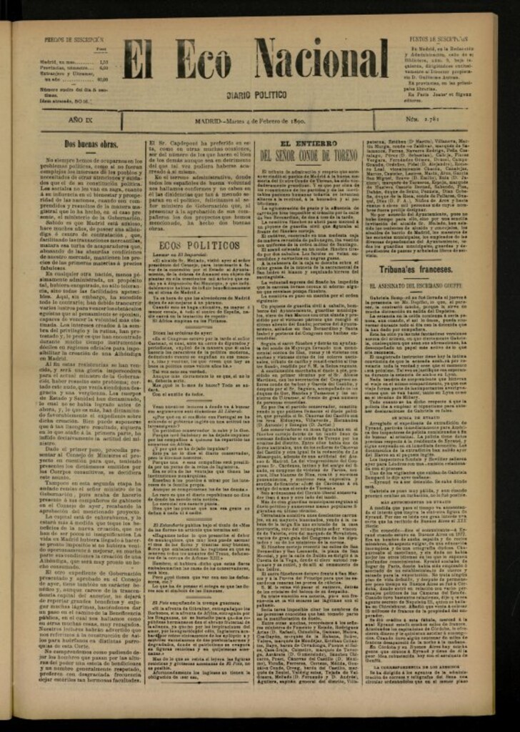 Miniatura de El Eco Nacional de 4 de febrero de 1890, nº 2781