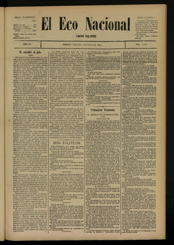 Miniatura de El Eco Nacional de 5 de febrero de 1890,nº 2782