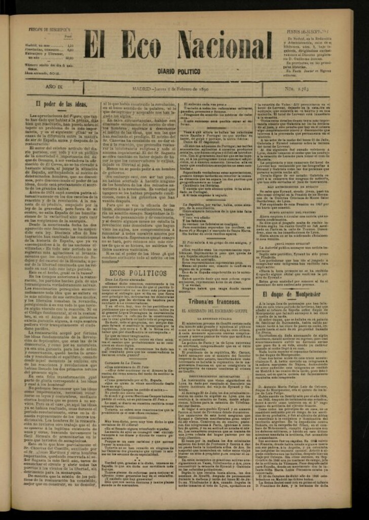 Miniatura de El Eco Nacional de 6 de febrero de 1890, nº 2783