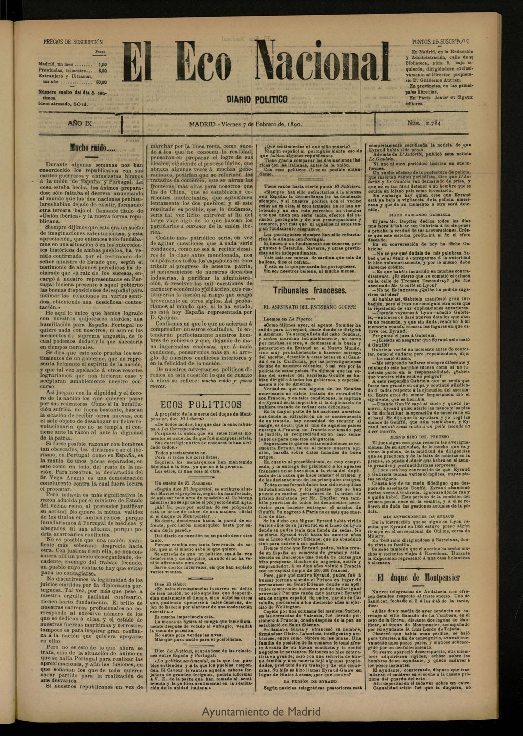 Miniatura de El Eco Nacional de 7 de febrero de 1890, nº 2784