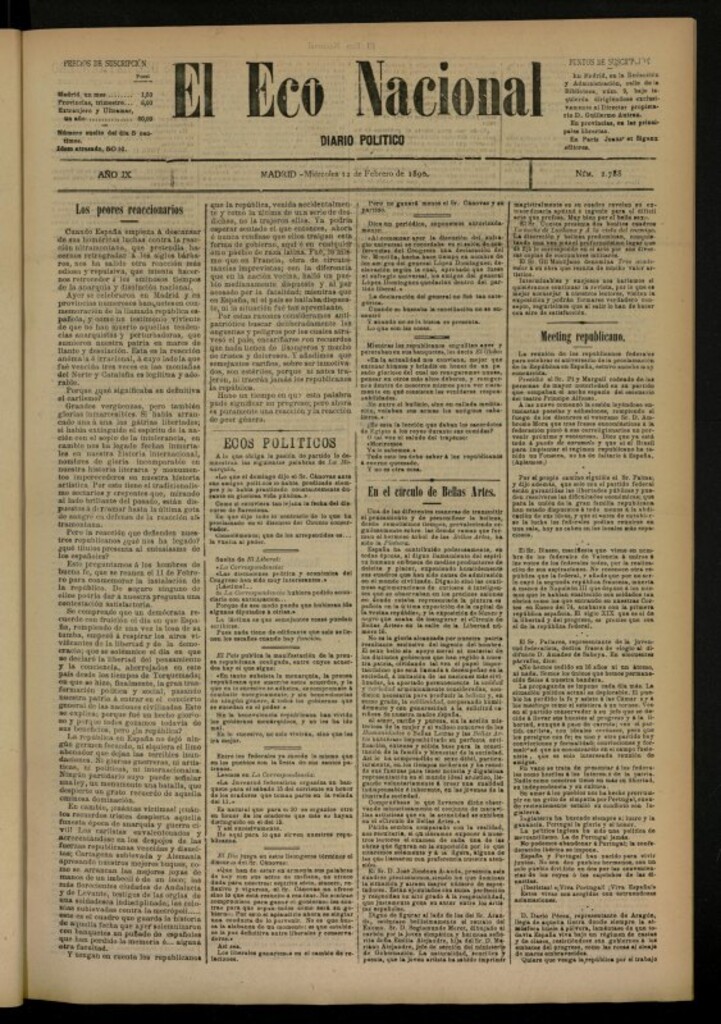 Miniatura de El Eco Nacional de 12 de febrero de 1890, nº 2788