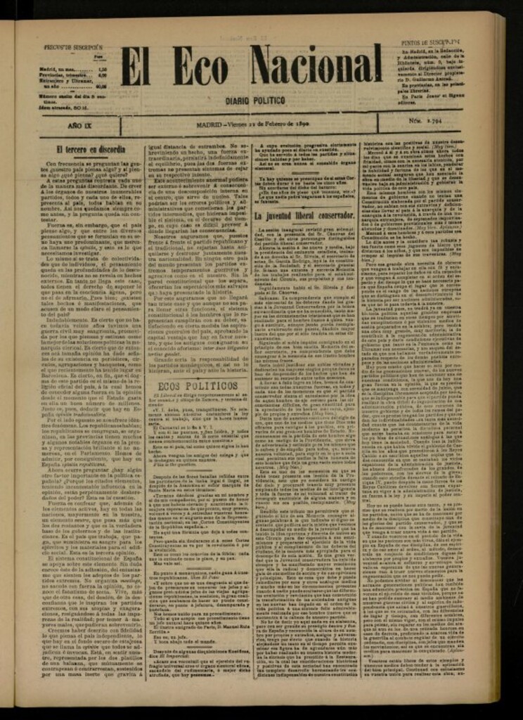 Miniatura de El Eco Nacional de 21 de febrero de 1890, nº 2794
