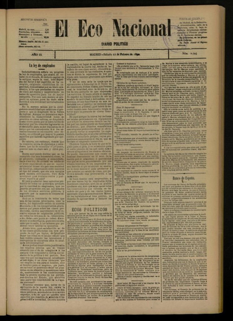 Miniatura de El Eco Nacional de 22 de febrero de 1890, nº 2795
