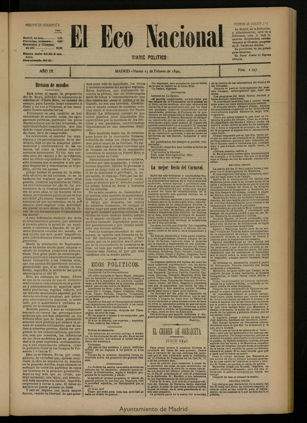 Miniatura de El Eco Nacional de 25 de febrero de 1890, nº 2797