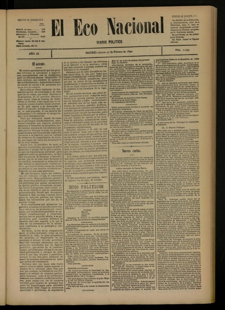 Miniatura de El Eco Nacional de 27 de febrero de 1890, nº 2799