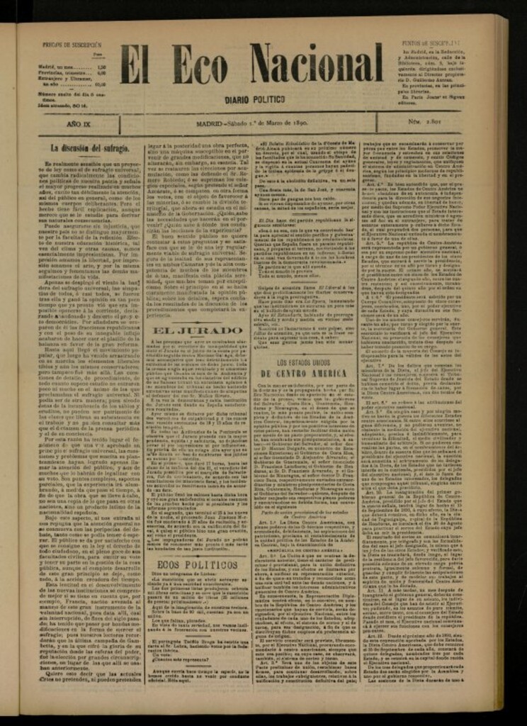 Miniatura de El Eco Nacional de 1 de marzo de 1890, nº 2801