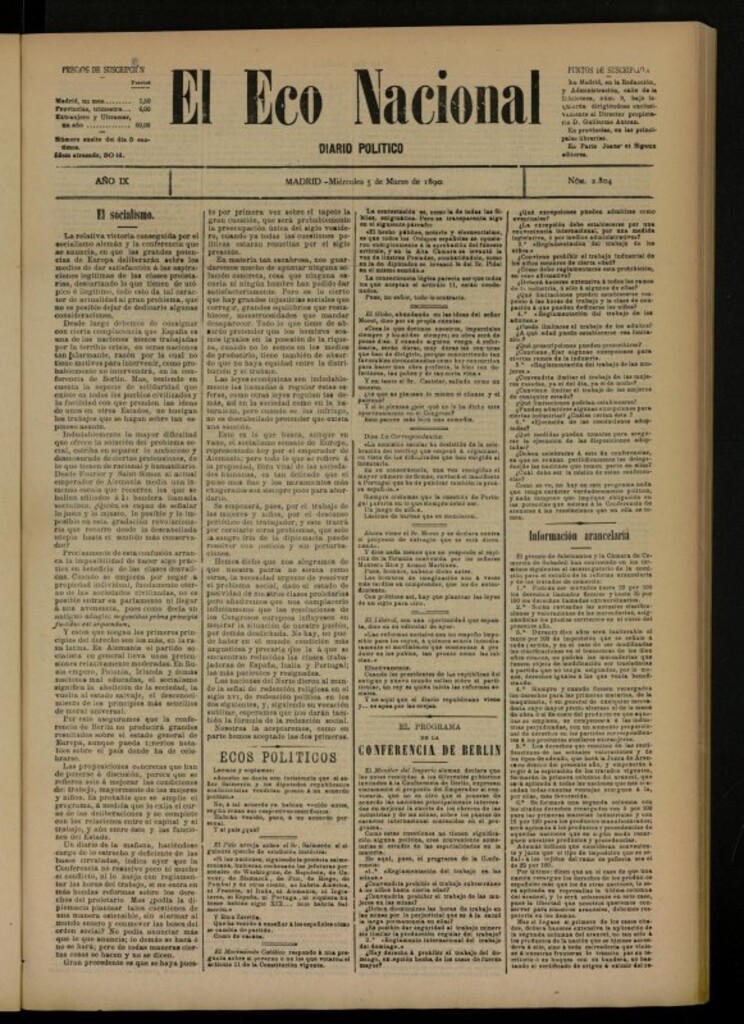 Miniatura de El Eco Nacional de 5 de marzo de 1890, nº 2804