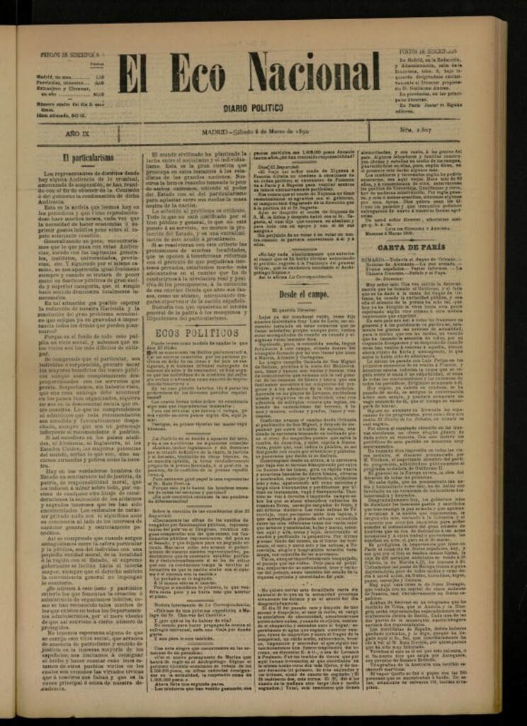 Miniatura de El Eco Nacional de 8 de marzo de 1890, nº 2807