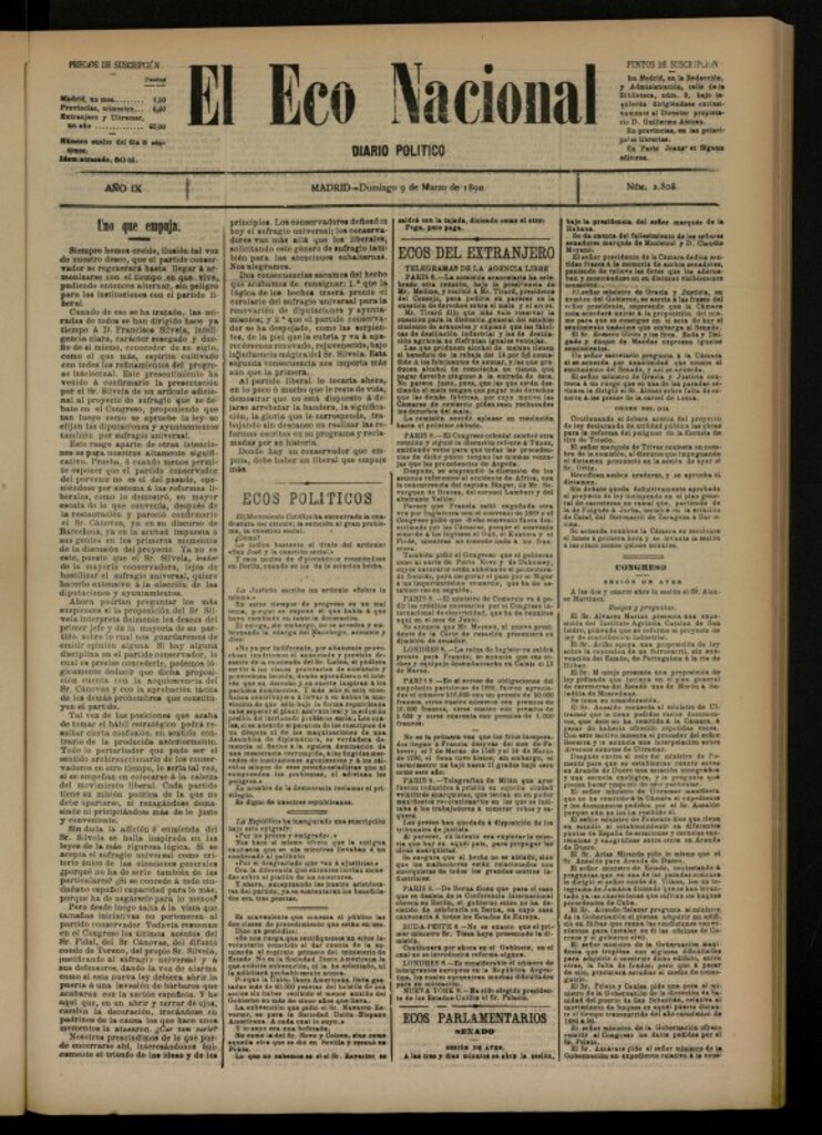 Miniatura de El Eco Nacional de 9 de marzo de 1890, nº 2808