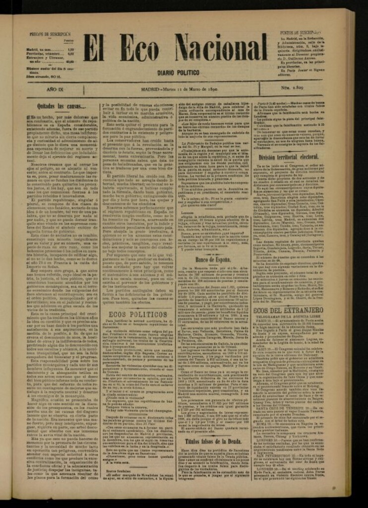 Miniatura de El Eco Nacional de 11 de marzo de 1890, nº 2809