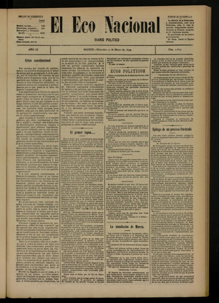 Miniatura de El Eco Nacional de 12 de marzo de 1890, nº 2810