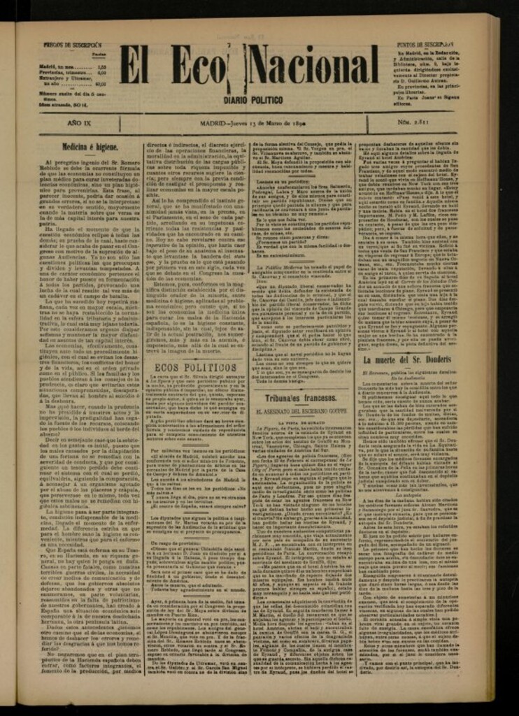 Miniatura de El Eco Nacional de 13 de marzo de 1890, nº 2811